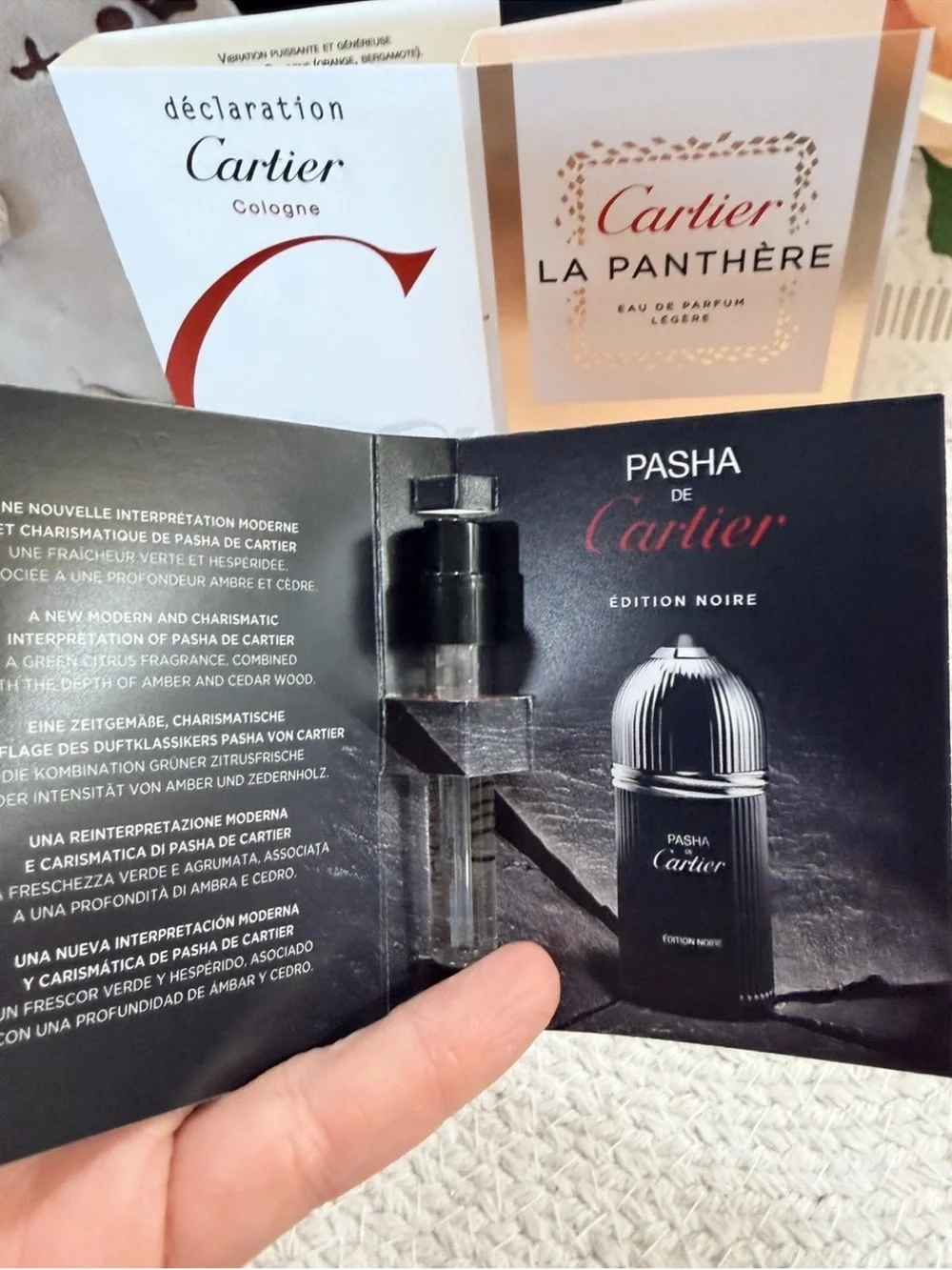 Cartier Fragrance 4 Samples: Baiser Vole + La Panthere, declaration, Pasha 2ml